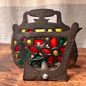 Unbranded Napkin Holder OS Silver Cast Iron Teapot Stained Glass Floral Decor